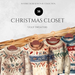 Christmas closet Ugly Sweater, Clipart Bundle, Graphics, Instant Digital Download, Commercial Use, Sublimation, Junk Journal, Invitation