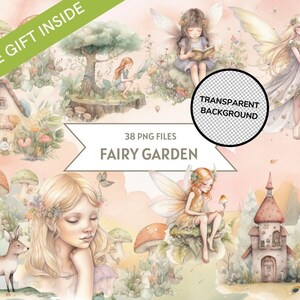 38 Fairy garden watercolor clipart, enchanted forest, fairy tale graphics, magical fairy, unicorn clipart, Digital download