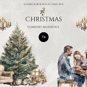 Kerstcomfort clipartbundel, graphics, instant digitale download, commercieel gebruik, sublimatie, junk journal, uitnodiging, elegant