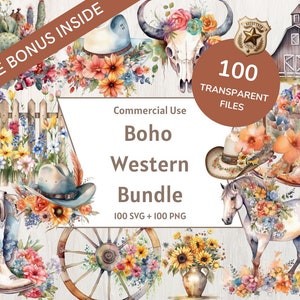 100 Boho Western Clip Art MEGABUNDLE | Cowgirl Clip Art | Western PNG | Cowboy Bundle PNG | Wild West Png |