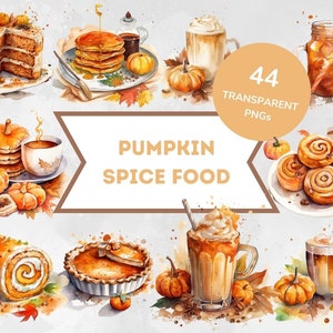 Pumpkin Spice Watercolor Clipart Bundle - 44 PNG Cozy Fall Images, Pumpkins Graphics, Autumn Drinks, Instant Digital Download,Commercial Use