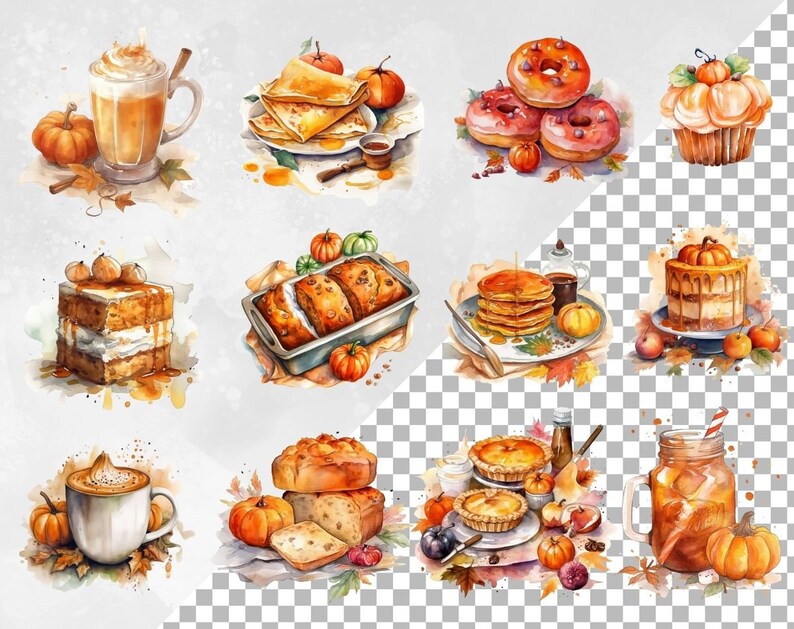 Pumpkin Spice Watercolor Clipart Bundle 44 PNG Cozy Fall Images ...