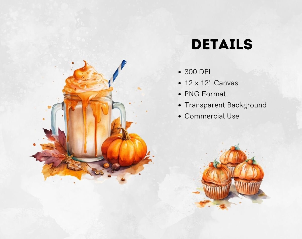 Pumpkin Spice Watercolor Clipart Bundle - 44 PNG Cozy Fall Images ...