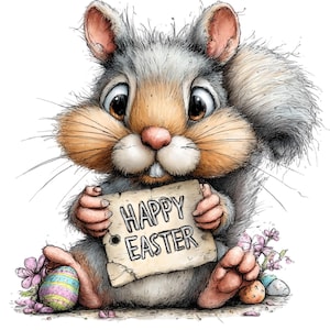 32 Watercolor Easter Squirrel Clipart – Spring PNG Designs (Digital Download)