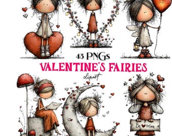 Fairies Valentine's Day Clipart | 43 Whimsical PNGs | Magical Watercolor Illustrations (digital download)