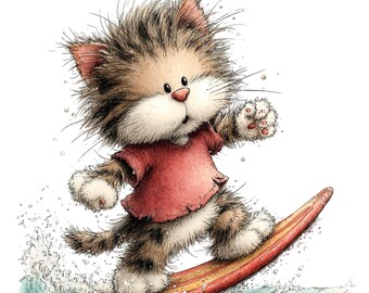 31 Summer Cat Clipart – Hand-Painted Watercolor PNGs (Digital Download)