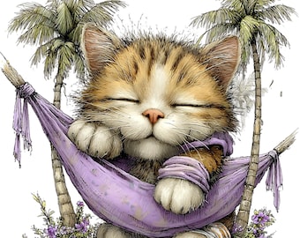 35 Whimsical Summer Cat Clipart – Watercolor PNGs, Hand-Painted Feline Graphics (Digital Download)
