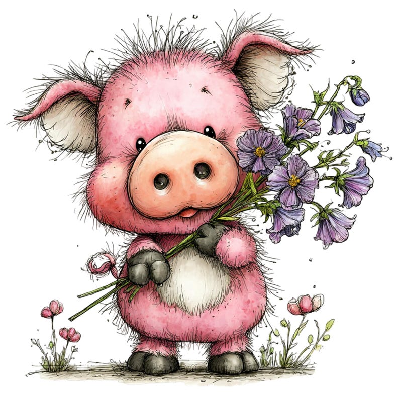 Whimsical Spring Pig Clipart — 34 Watercolor Pngs, Digital Download for ...