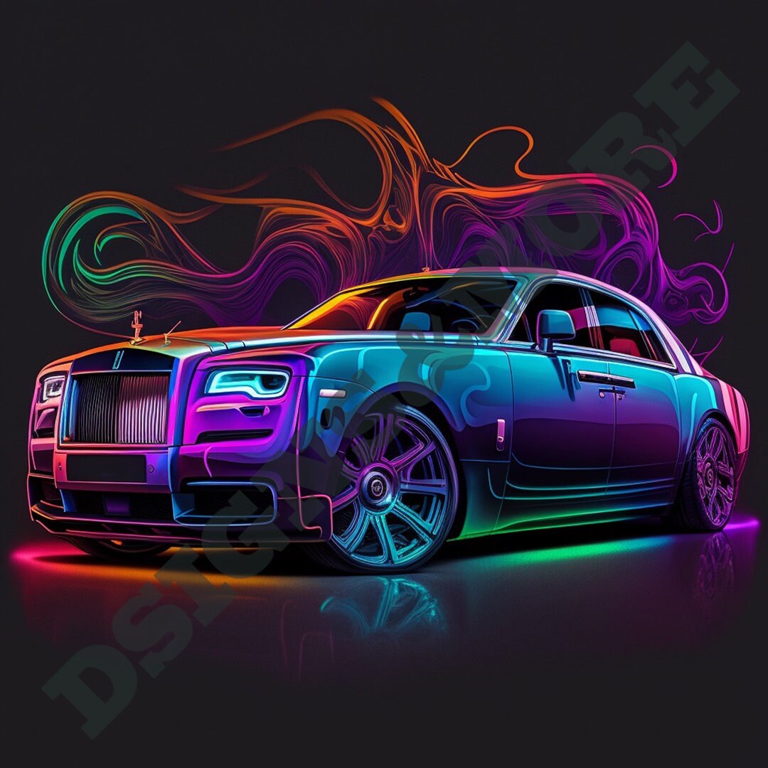 Luxury Car Blacklight Neon Digital Art Etsy