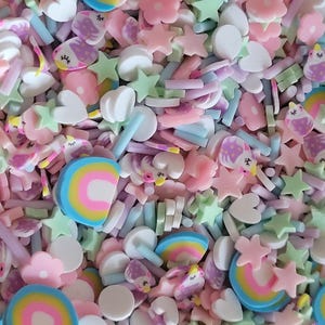 Rainbow Unicorn a Fairy Tale Polymer Clay Slice Mix For Snow Globe Tumblers, Fake Sprinkles Fimo Slices,Clay Slices for slime Crafting Suppl