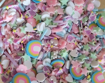 Rainbow Unicorn a Fairy Tale Polymer Clay Slice Mix For Snow Globe Tumblers, Fake Sprinkles Fimo Slices,Clay Slices for slime Crafting Suppl