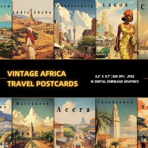 Vintage-Afrika-Postkarten, Retro-Reiseposter, Wohndekorationen, digitale Downloads, Ausdrucke