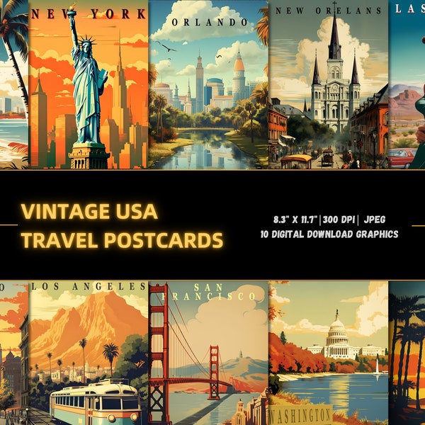 Vintage USA Travel Postcards, United States Posters, Retro Home Decorations, Digital Download, Printables