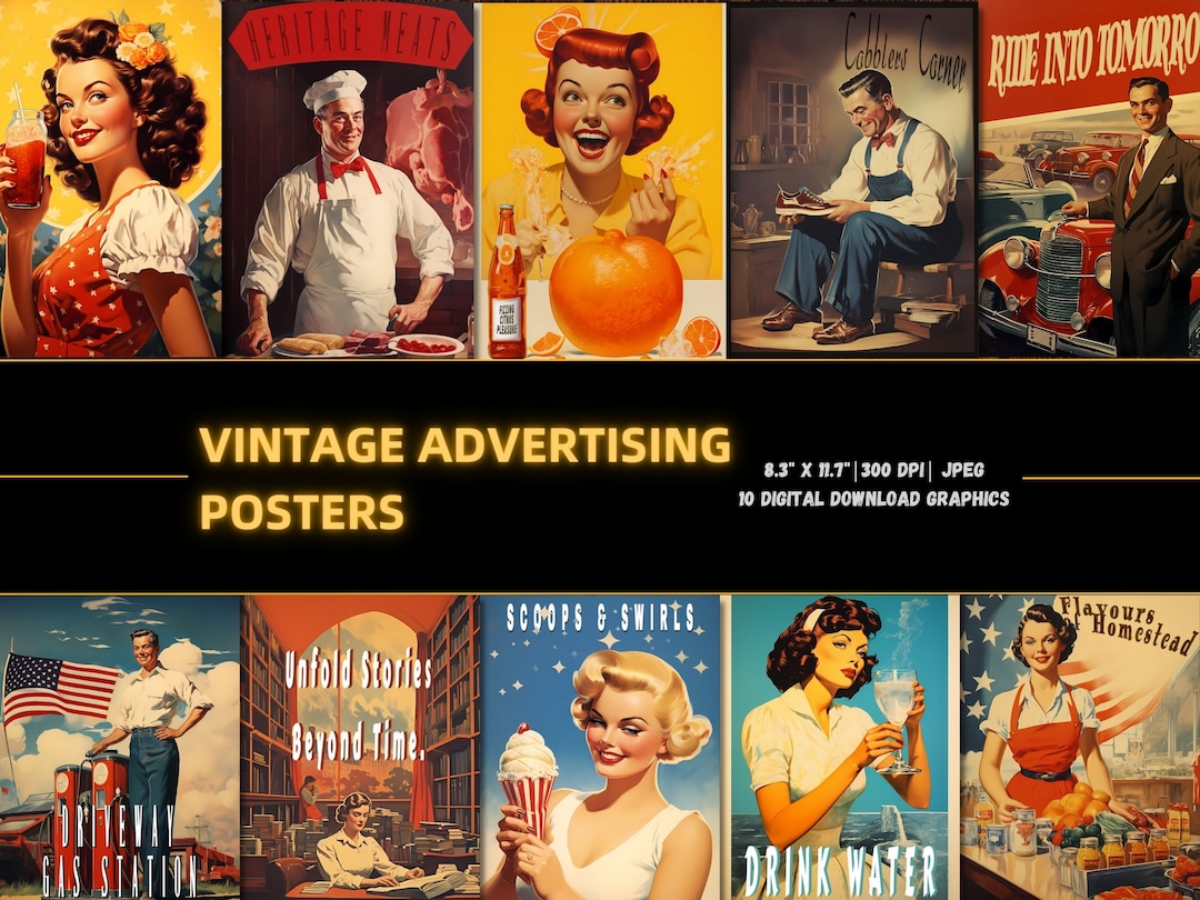 Vintage Advertising Posters, Retro USA Commercials, Digital Download ...