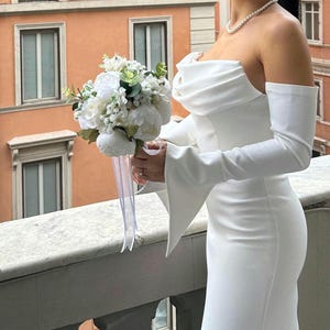 Chic Peony Rose White Bridal Bouquet With Boutonniere, Peony Bridal Bouquet, White Rose Bridal Bouquet Boutonniere, Elegant Bridal Bouquet