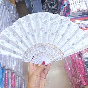 White Vintage Bridal Fan, Bridal Hand Fan, Fan For Bride, Wedding Fan, Bridesmaid Gift, Bridal Folding Fan, Party Favor, Hand Crafted Fan