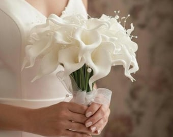 Elegante ramo de novia blanco con calas, ramo de calas, ramo de novia blanco, ramo de novia elegante, ramos de boda