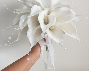 White Calla Bouquet Pearly For Bride, Bridal Bouquet, Calla Lilly Bridal Bouquet, Bridal Pearly Bouquet, Wedding Bouquets