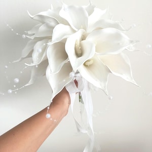 Chic Calla Lily White Bridal Bouquet With Boutonniere, Calla Lily Bouquet, White Bridal Bouquet with Boutonniere, Elegant Bridal Bouquet