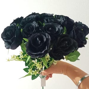 Artificial Realistic Black Rose Bunch, Black Rose Bridal Bouquet, 10 Pieces Black Rose Bouquet, Black Home Decor, Wedding Table Centerpieces