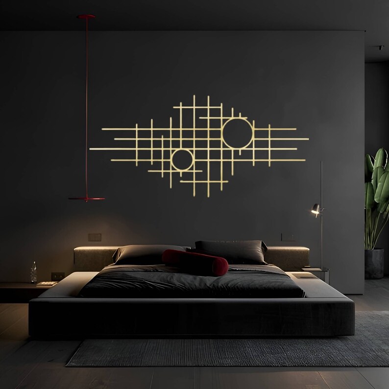 Modern Luxury Style Metal Wall Art, Geometric Wall Decor, Abstract Line ...