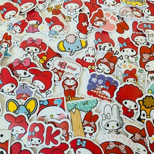 50pcs My Melody and Kuromi Stickers for Laptop and Computer, Hello Kitty Stickers Cinnamoroll Pompompurin Keroppi Pochaco Kawaii Waterproof Vinyl