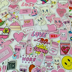 50 Kawaii Pink Cartoon Sticker Pack,Water bottle,skateboard Laptop Decals,Journal Stationery Scrapbook,planner stickers,waterproof sticker