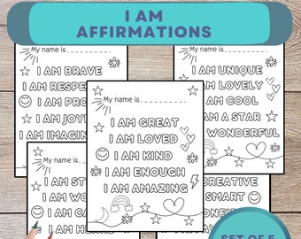 Positive Affirmation Kids Coloring Pages, Kids Daily Affirmations, Kids Self Esteem Affirmations, Kids Coloring Book, Printable Coloring