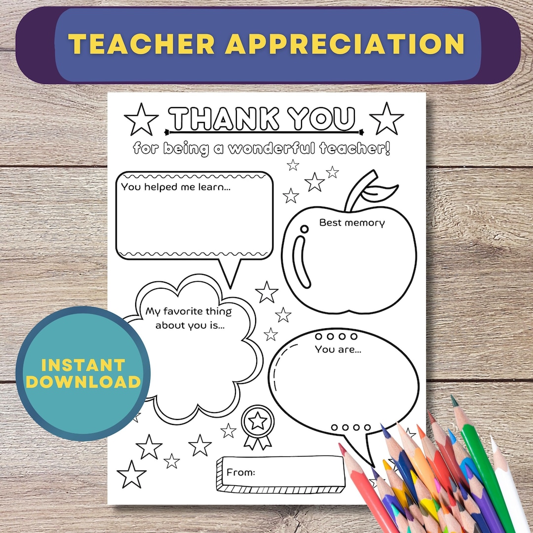 Teacher Appreciation Printable Coloring Page for Kids Teacher ...