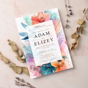イスラムの結婚式招待状 | デジタルウェディングカード | パーソナライズされた結婚式招待状 | イスラムのプリント | ニッカセレモニー | 水彩画の花