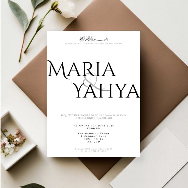 Islamic Wedding Invitation Card | Digital Wedding Card | Personalised Wedding Invite | Islamic Prints | Nikkah Ceremony | Minimalist