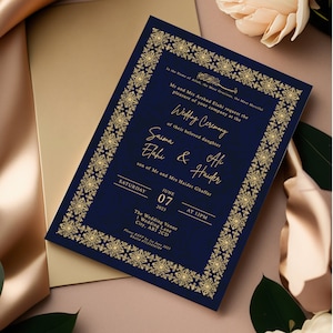 Islamische Hochzeitseinladungskarte | Digitale Hochzeitskarte | Personalisierte Hochzeit einladen | Islamische Drucke | Nikkah Zeremonie | Königs Marine Gold