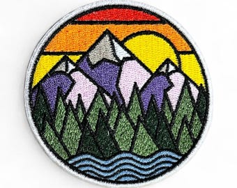 Mountain Sunrise Embroidered Iron-On Patch 3 Inch