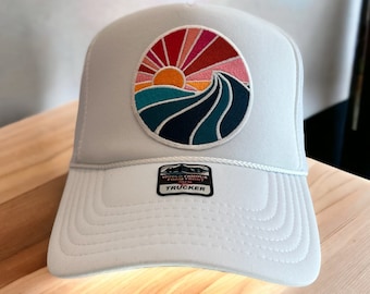 Sunrise Embroidered Patch White Foam Trucker Hat, Otto Trucker Hat