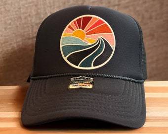 Sunrise Embroidered Patch Blue Foam Trucker Hat, Otto Trucker Hat