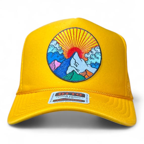 Embroidered Sunrise Mountain Trucker Hat, Retro Otto Cap - Etsy display picture 3
