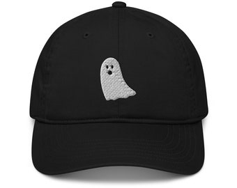 White Ghost Organic Dad Hat, Baseball Cap, Spooky Gift for Dads, Paranormal Accessory