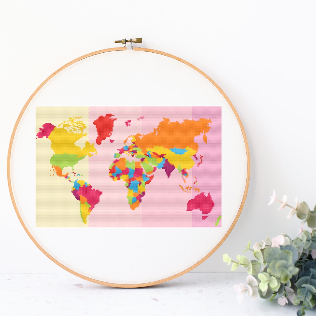 Cross Stitch Pattern World Map X-stitch Pattern Cross Stitch Chart ...