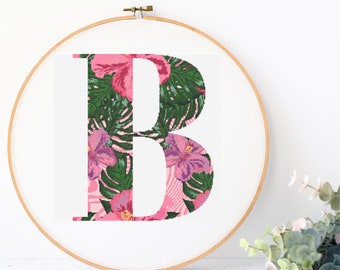 Letter B Cross stitch pattern digital pattern Letter B PDF digital download instant download Cross stitch design Letter B Tropical Pink