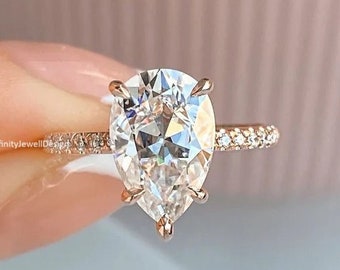 1.5 CT Pear Cut Moissanite Diamond Ring Engagement Ring 14K Solid Gold Ring Wedding Ring Teardrop Anniversary Ring Solitaire Bridal Ring