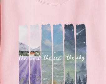 Nature Art Sweatshirt – Taylor “The Land The Sea The Sky” Minimal Landscape Crewneck