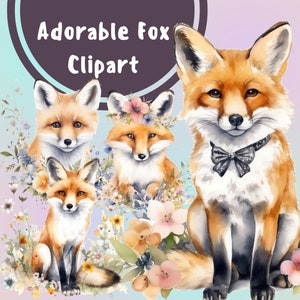 6 PNG Adorable Watercolor Fox Clipart, Fox PNG, Baby Fox Clip Art, Printable Fox Art, Commercial Use, Cute Animal Clipart, Nature Clipart