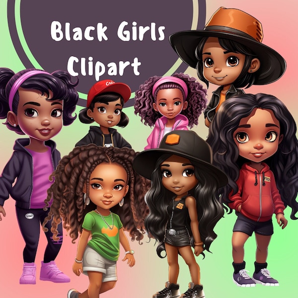 15 PNG mignon filles noires Clipart, autocollants png, Afro Girl Clipart, Afro Girl PNG, Black Girls Bundle, Black Kid Clipart, Clipart Afrogirls