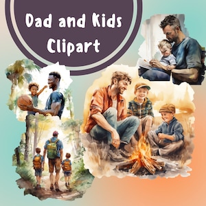 Fête des pères aquarelle Clipart Bundle, père fils fille, famille Clipart, PNG Transparent, téléchargement numérique, utilisation commerciale, fabrication de cartes