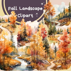 17 PNG Fall Landscape Watercolor Clipart, Autumn Scenes PNG Clip Art, Fall Season Clipart, Cozy Fall, Paper Craft, Scrapbooking, Commercial
