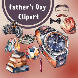 Clipart de dia dos pais em aquarela, clipart do pai, feliz dia dos pais, PNG para scrapbooking digital, criação de cartões, download instantâneo, pacote de artesanato