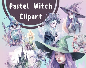 31 PNG Pastel Witch Watercolor Clipart, Magic Clipart, Pastel Witchcraft Clip Art, Mystical Clipart png, Witchcraft png, Witch Clip Art png