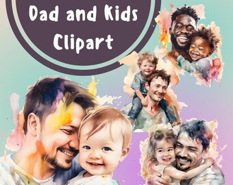 Father's Day Watercolor Clipart: Dad and Kids PNG Bundle (Digital Download)
