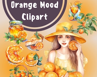 44 PNG Orange Mood Watercolor Clipart, Digital PNG, Citrus, Watercolor Oranges png, Citrus Wreath, Orange Woman, Orange Sweets, Orange Twig