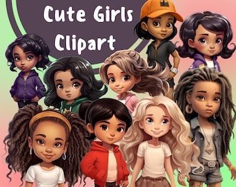18 PNG Cute Girls Clipart, Girl Stickers png, Cute Blackgirl png, Black Girls Clipart, Kids PNG Clipart, Afro Girl Clipart, Kids Clipart